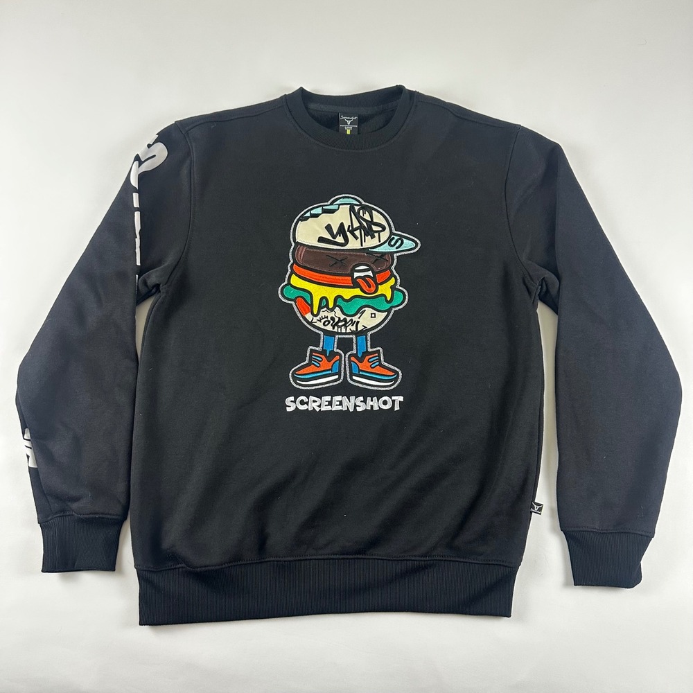 NWT Screenshot Burger Graphic Sweatshirt Pullover Black Streetwear‎ Men's Large